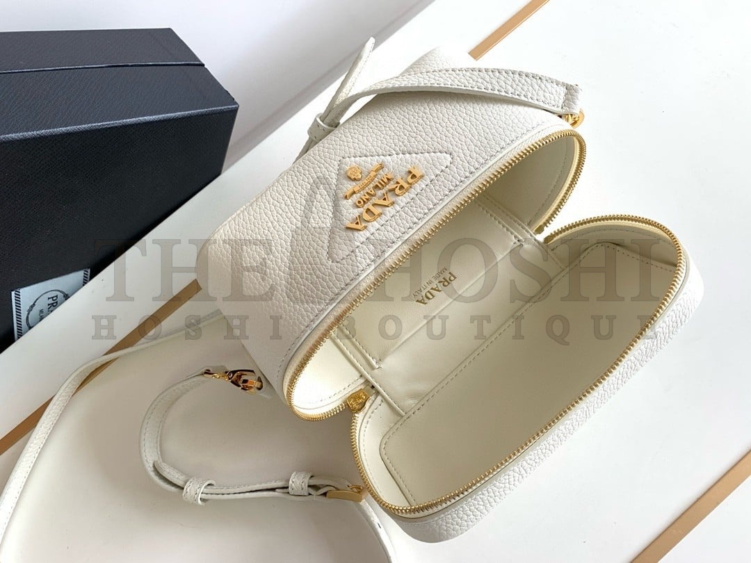 Pra*a Mini Vanity Bag in White Grained Leather Master Quality