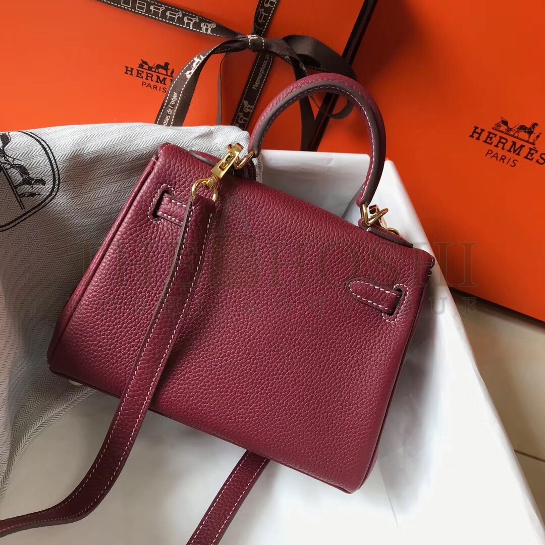 H**me5 Mini Kelly 20cm Bag In Bordeaux Clemence Leather Master Quality