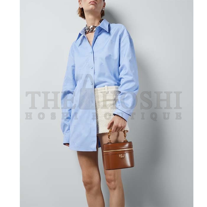 Gvc*1 Women GG Mini Bamboo Shoulder Bag Brown Leather Bamboo Handle Double G Master Quality