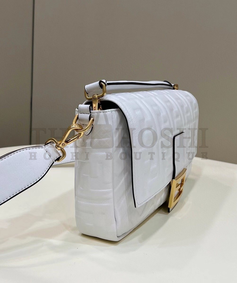 F**di Large Baguette Bag In White FF Nappa Leather Master Quality