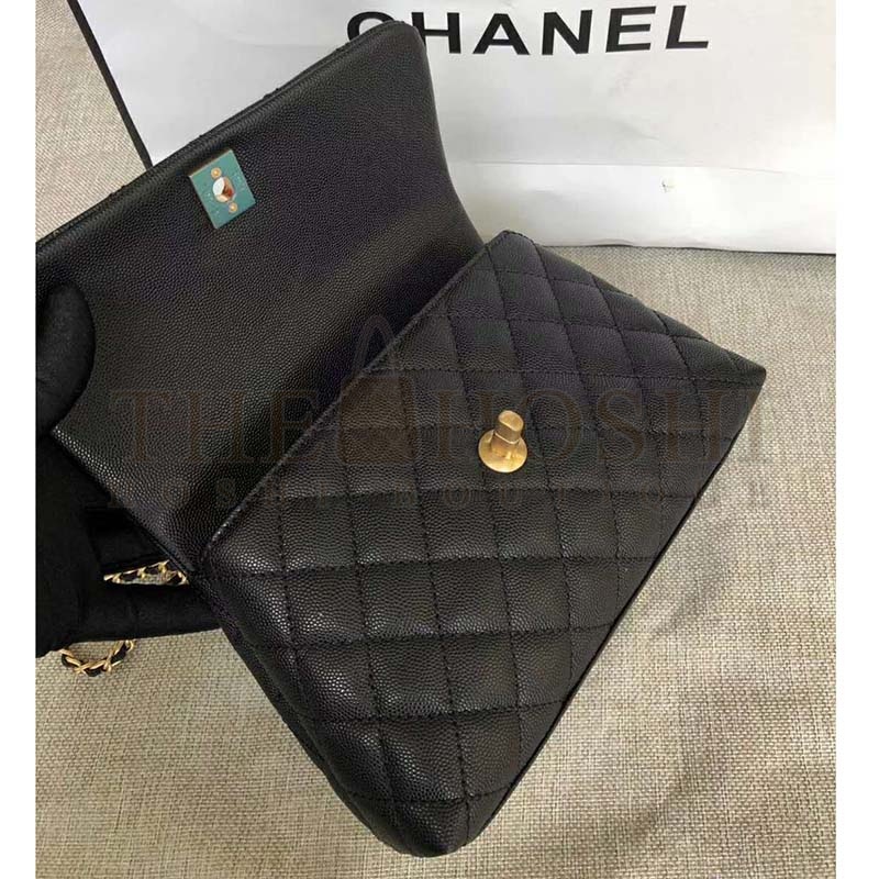 Ch**el Women Small Flap Bag with Top Handle Grained Calfskin-Black Master Quality