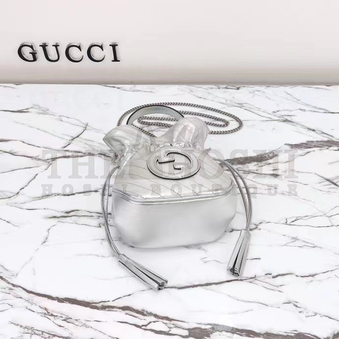 Gvc*1 Women GG Blondie Mini Bucket Bag Silver Metallic Leather Master Quality