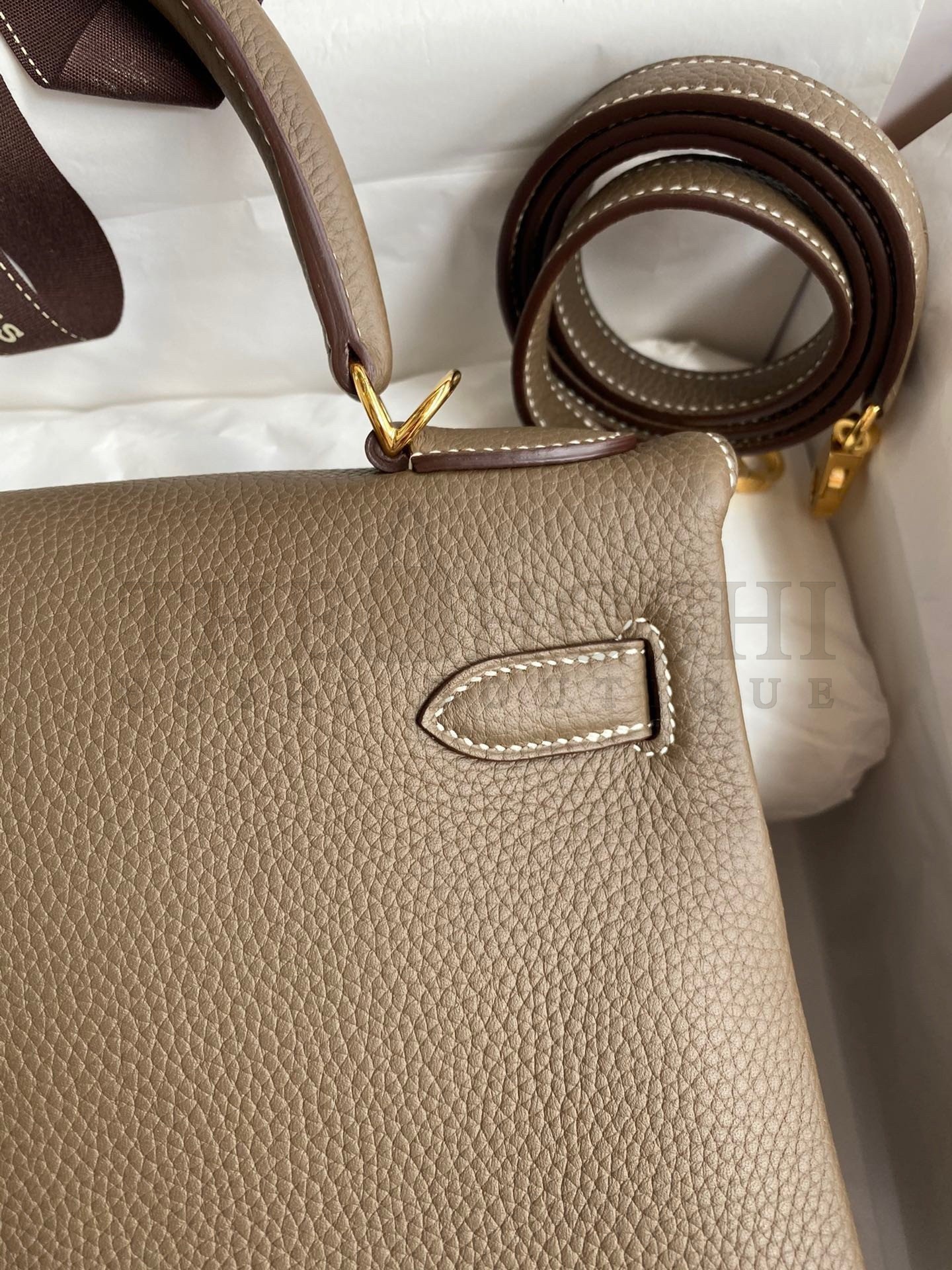 H**me5 Kelly Retourne 28 Handmade Bag In Taupe Clemence Leather Master Quality