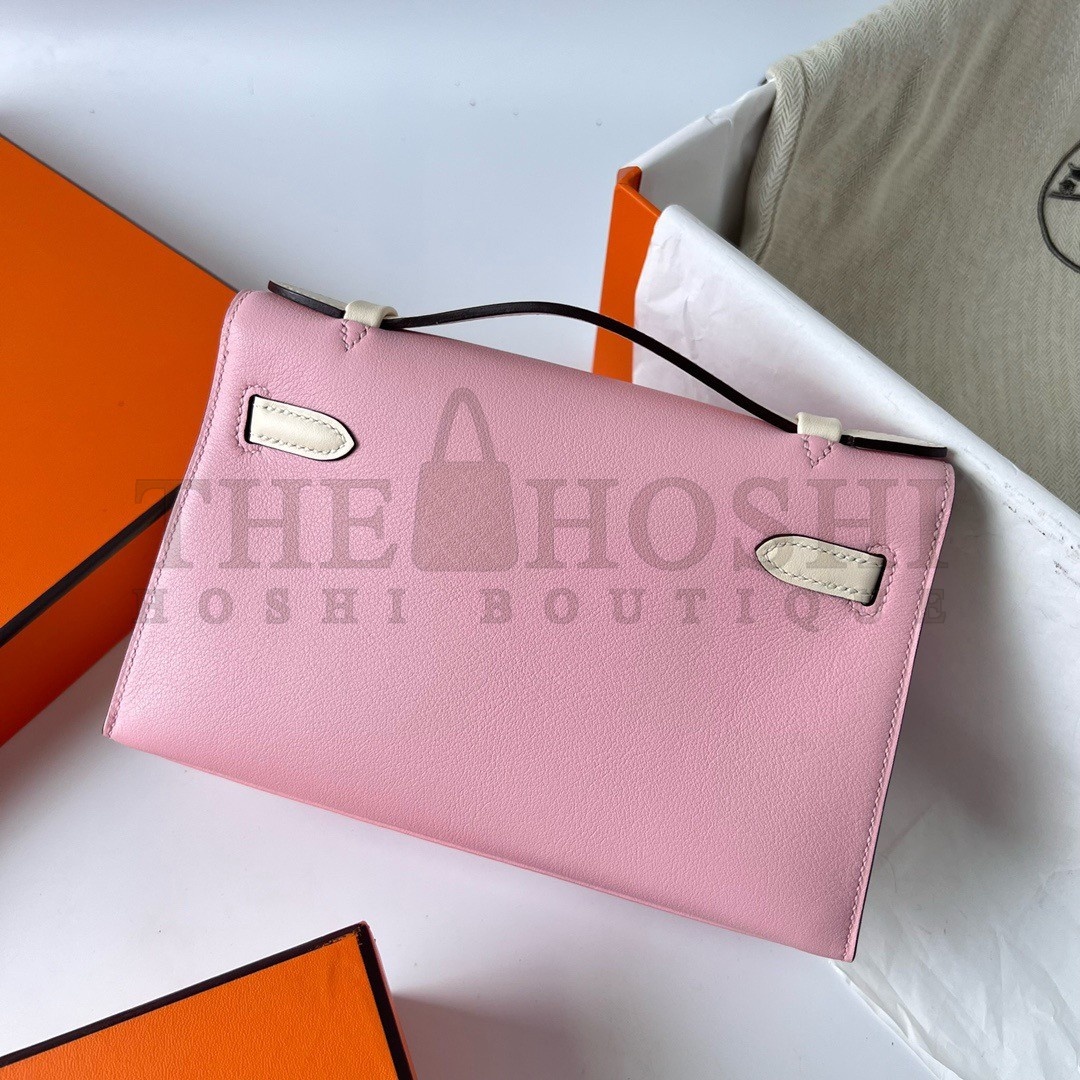 H**me5 HSS Kelly Pochette Bicolor Bag in Pink and Craie Swift Calfskin Master Quality