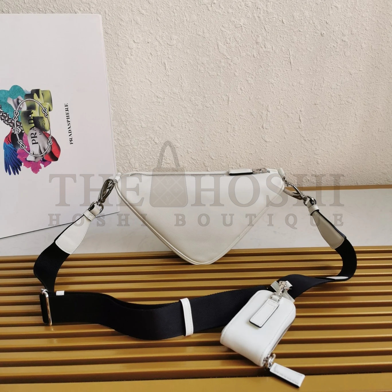 Pra*a Triangle Shoulder Bag In White Calfskin Master Quality