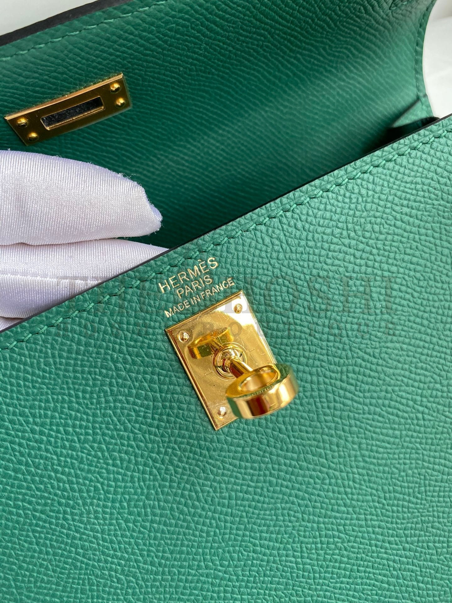 H**me5 Kelly Sellier 25 Handmade Bag In Malachite Epsom Calfskin Master Quality
