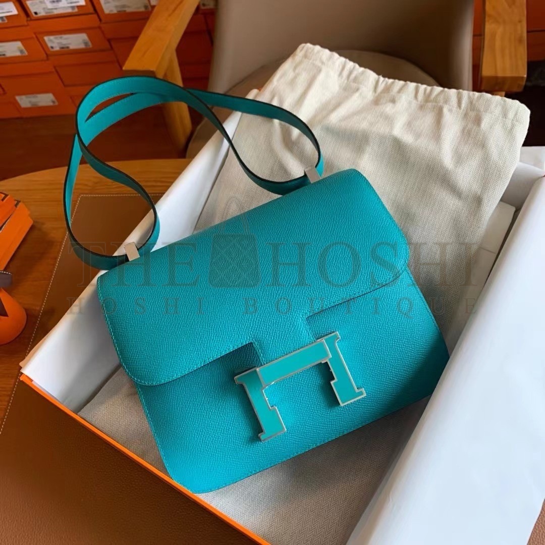 H**me5 Constance Enamel 18 Handmade Bag In Blue Paon Epsom Calfskin Master Quality