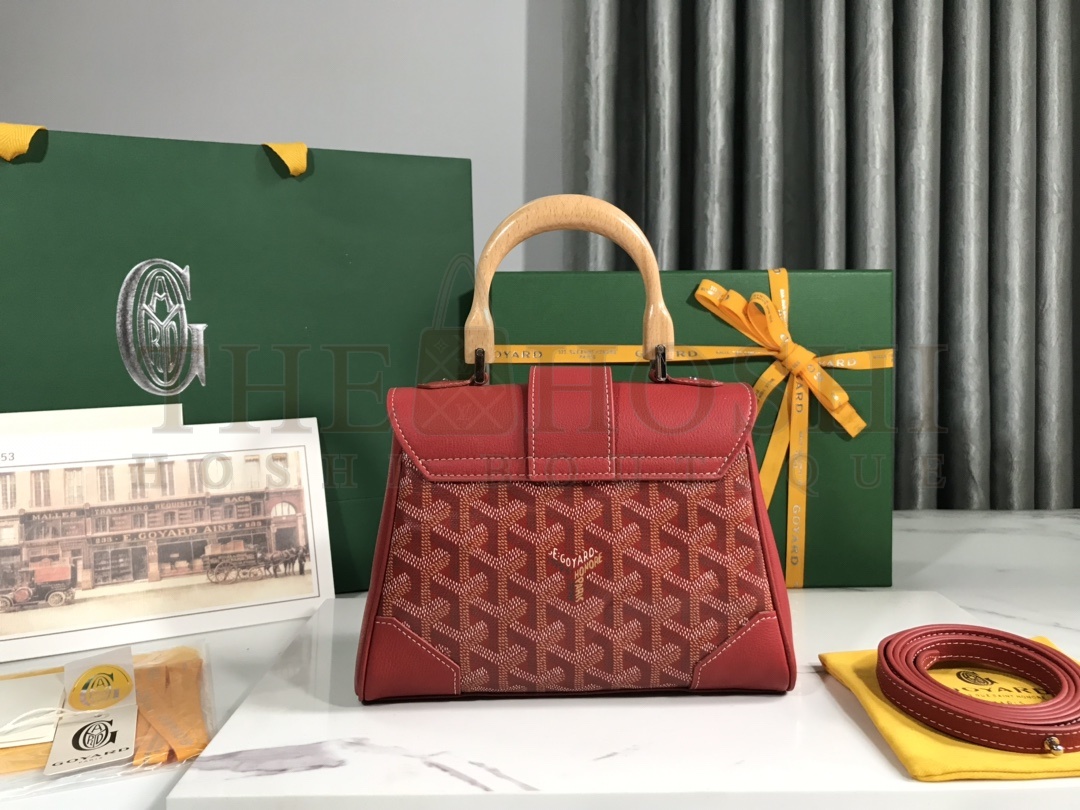 G09ard Mini Saigon Bag Red Leather Wooden Handle 20x14.5x9cm Master Quality