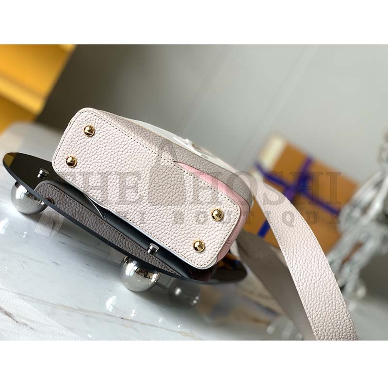 L0vis Vvtt0n LV Women Capucines BB Handbag Beige Taurillon Patent Leather Smooth Calfskin Master Quality