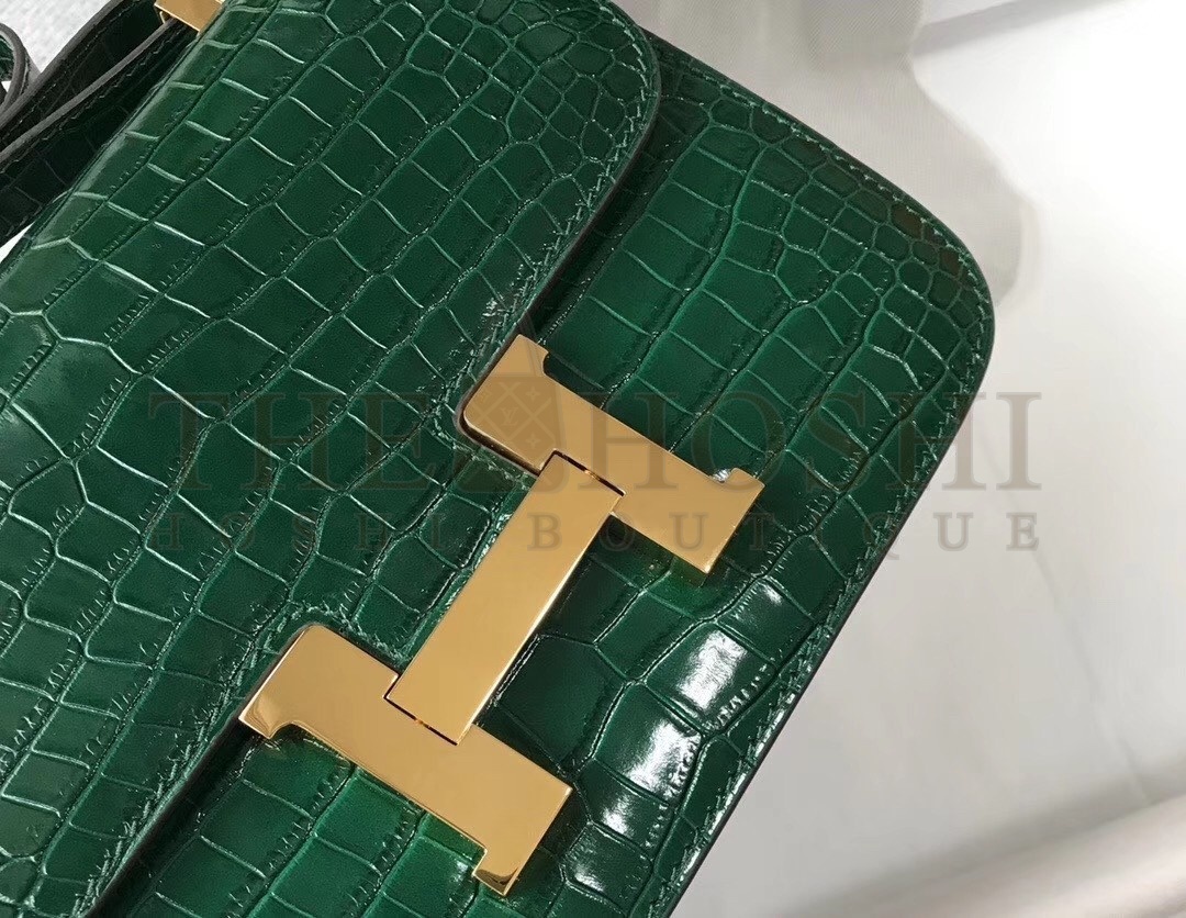 H**me5 Constance 24cm Bag In Green Embossed Crocodile Master Quality