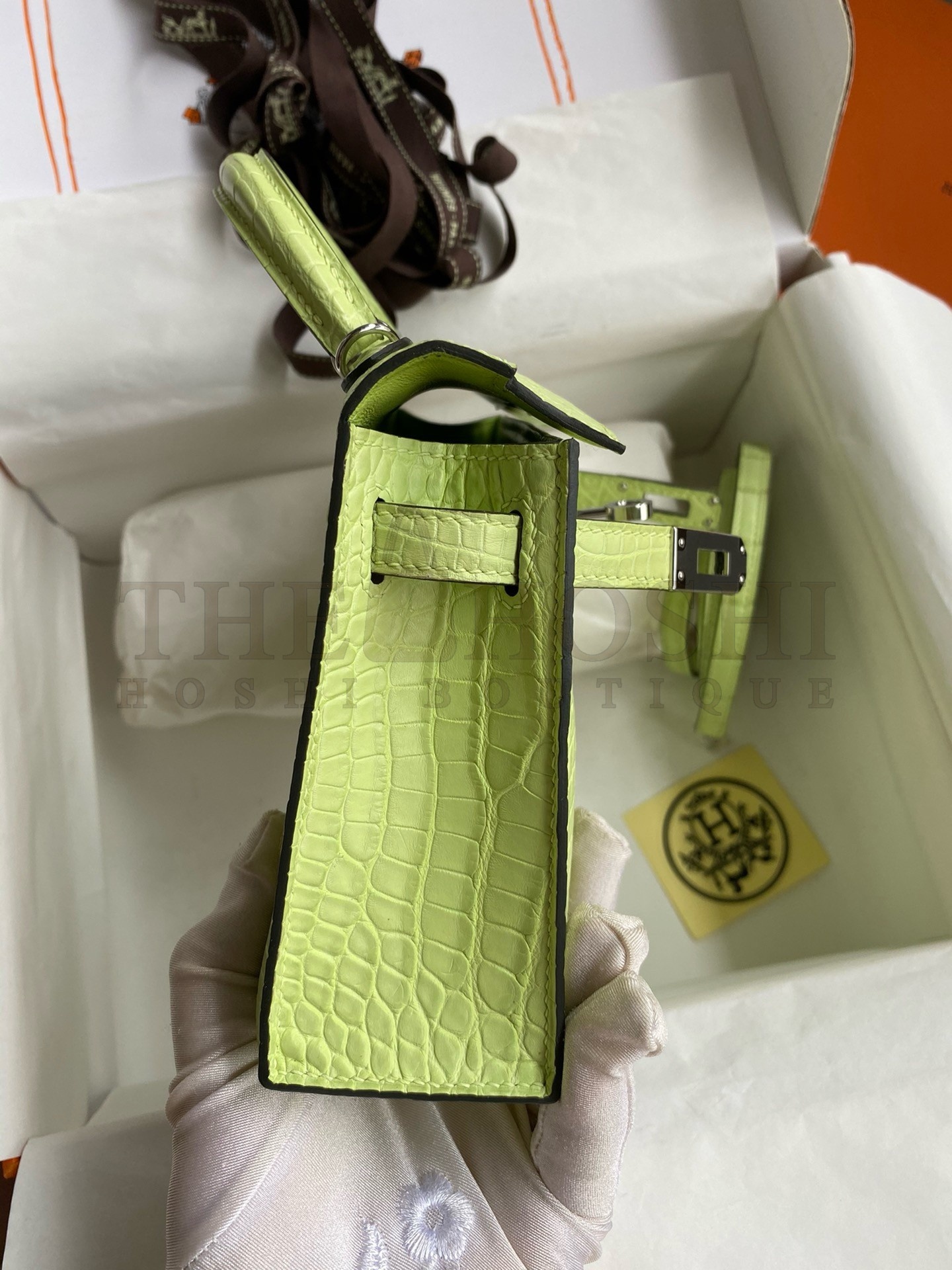 H**me5 Kelly Mini II Sellier Handmade Bag In Jaune Bourgeon Matte Alligator Leather Master Quality