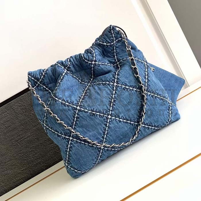 Ch**el Women CC 22  Handbag Stitched Denim Silver Metal Blue 20cm and 36cm Master Quality