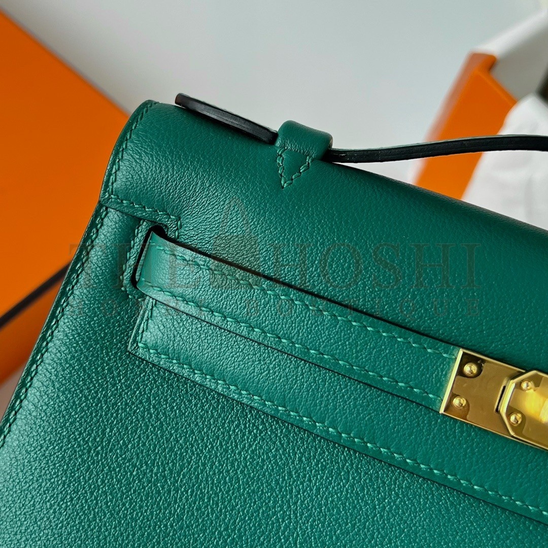 H**me5 Kelly Pochette Handmade Bag In Malachite Swift Calfskin Master Quality