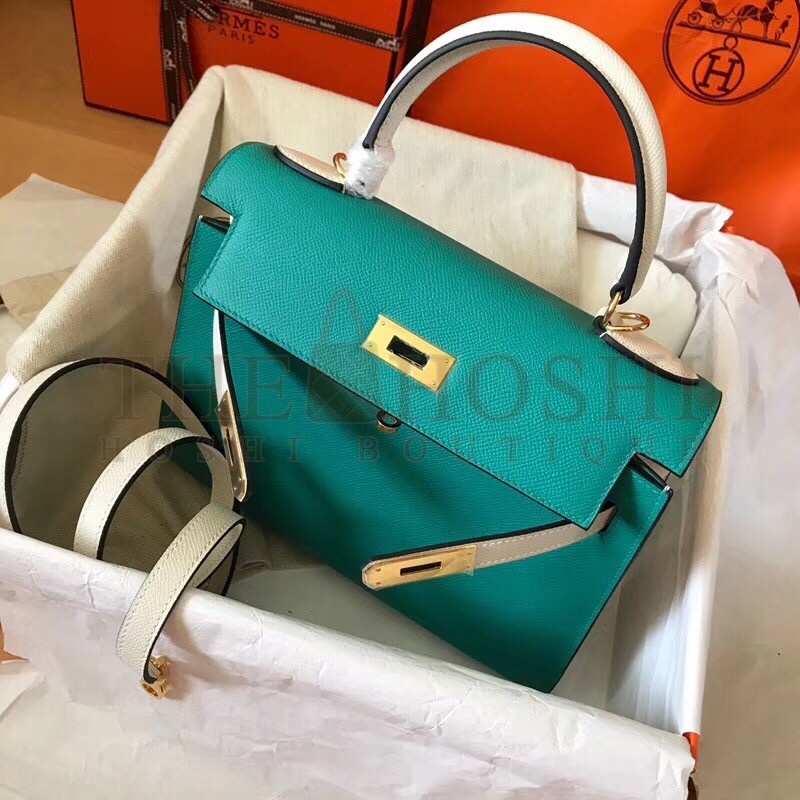 H**me5 Bicolor Epsom Kelly 28cm Malachite Handmade Bag Master Quality