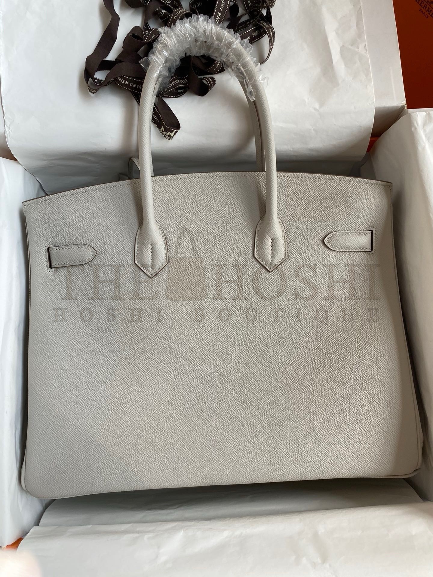 H**me5 Birkin 35 Retourne Handmade Bag in Pearl Grey Epsom Calfskin Master Quality