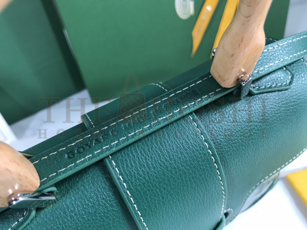 G09ard Mini Saigon Bag Green Leather Wooden Handle 20x14.5x9cm Master Quality