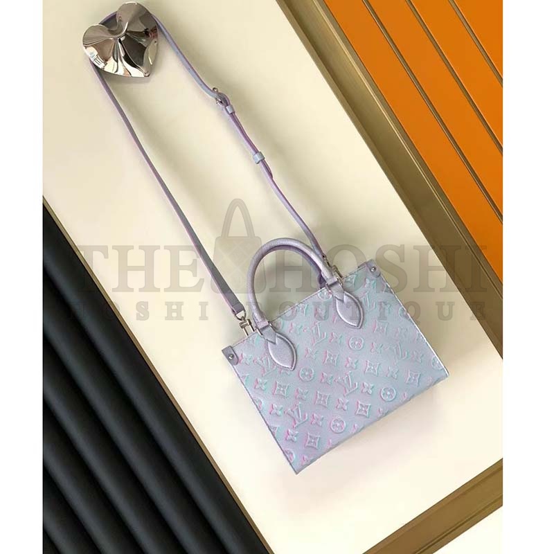 L0vis Vvtt0n LV Women OnTheGo PM Tote Bag Purple Sprayed Embossed Grained Cowhide Master Quality
