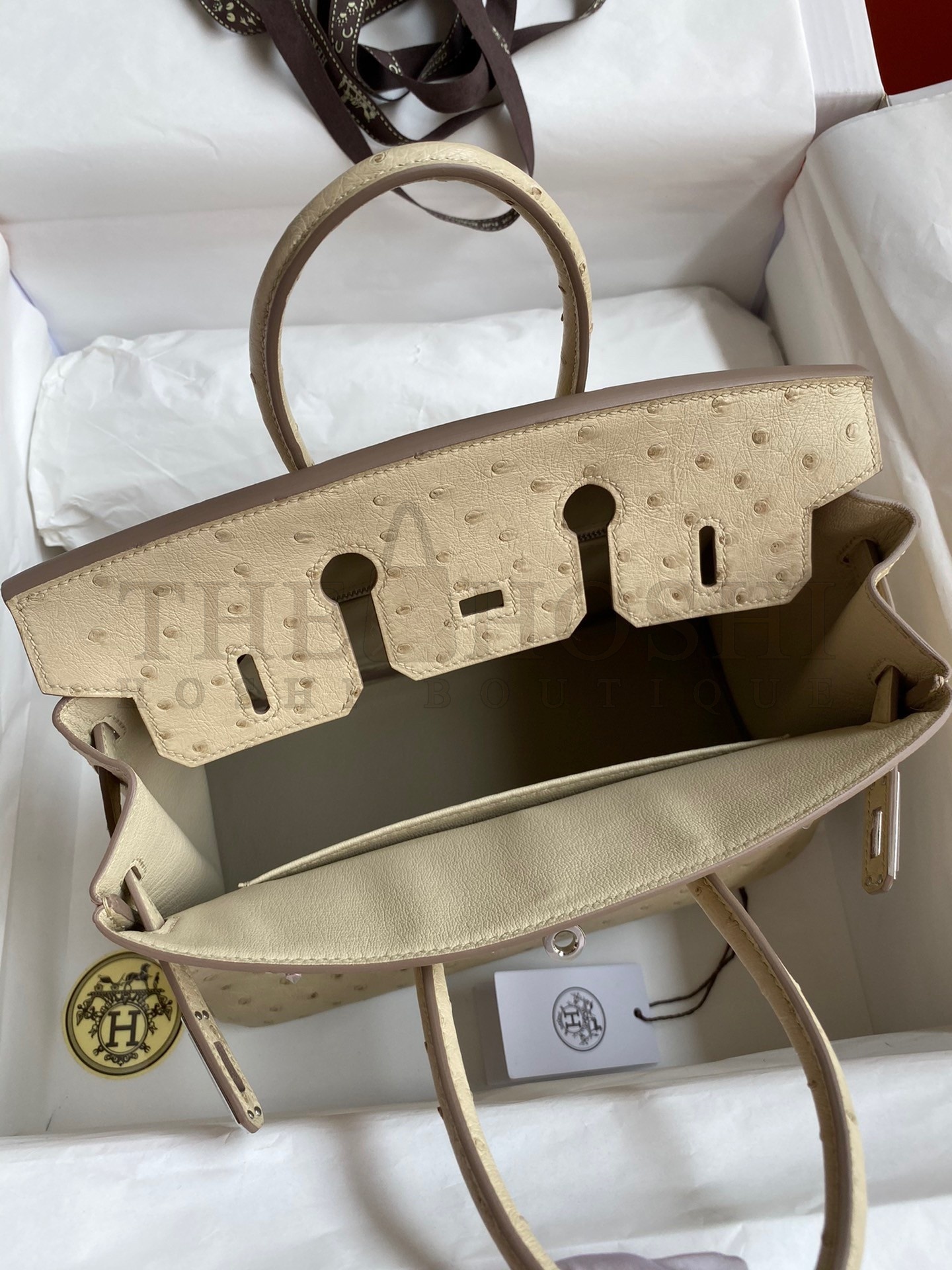 H**me5 Birkin 25 Retourne Handmade Bag In Parchemin Ostrich Leather Master Quality