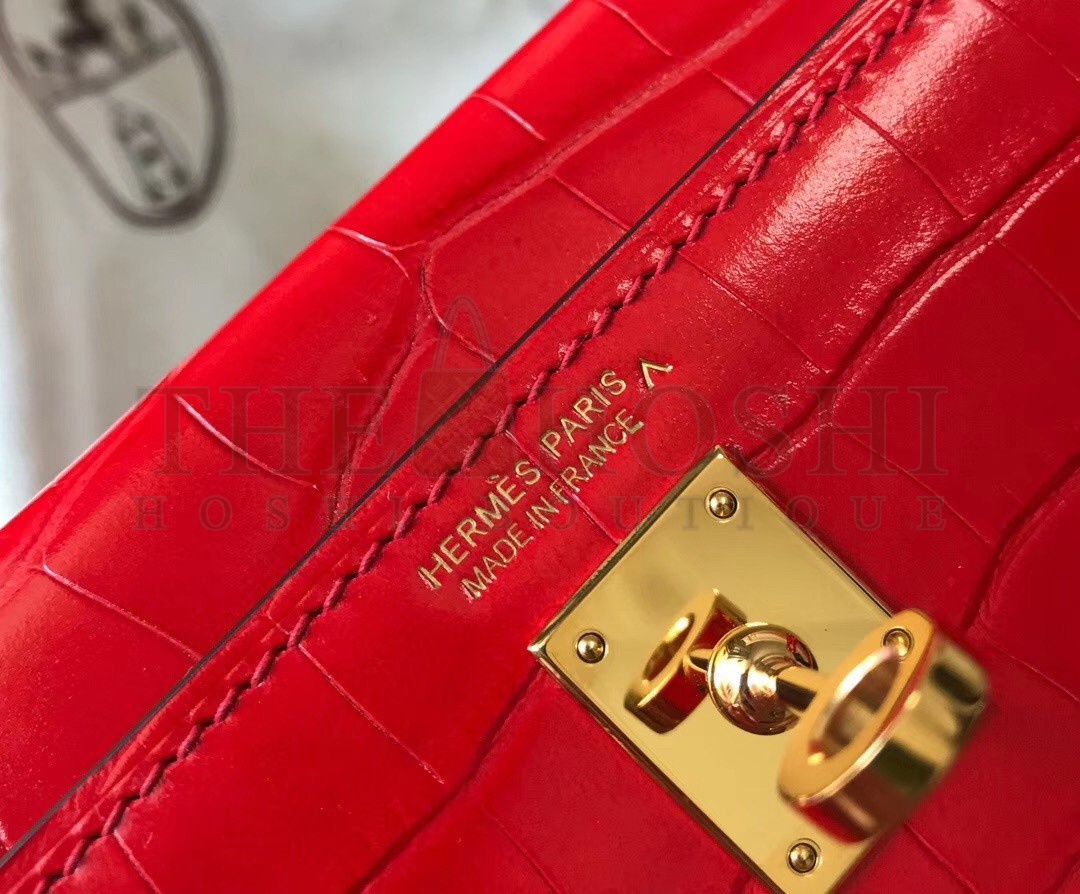 H**me5 Kelly Mini II Bag In Red Crocodile Embossed Leather Master Quality