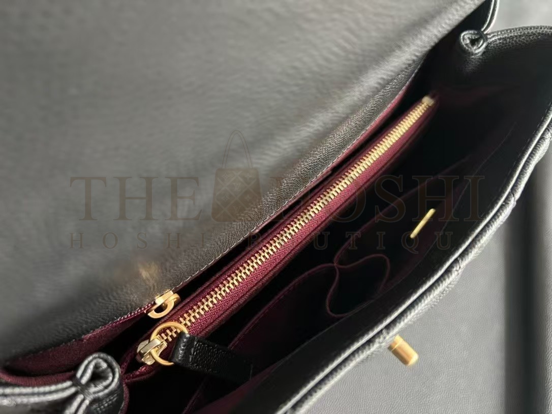 Ch**el Women Flap Bag with Top Handle in Grained Calfskin Leather-Black size:29cm Master Quality