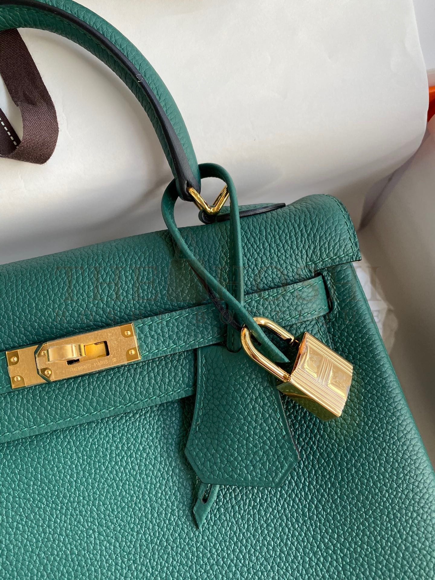 H**me5 Kelly Retourne 25 Handmade Bag In Blue Paon Clemence Leather Master Quality