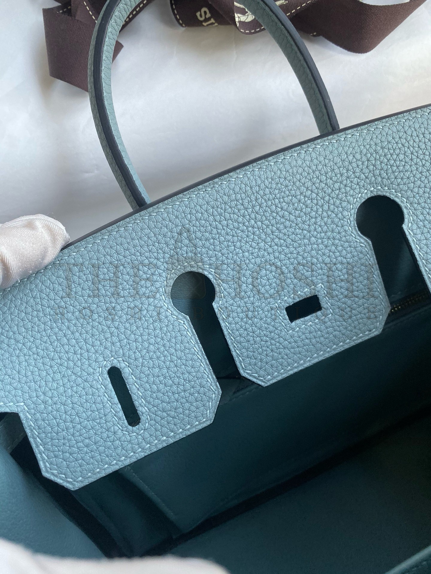 H**me5 Birkin 25 Retourne Handmade Bag In Ciel Clemence Leather Master Quality