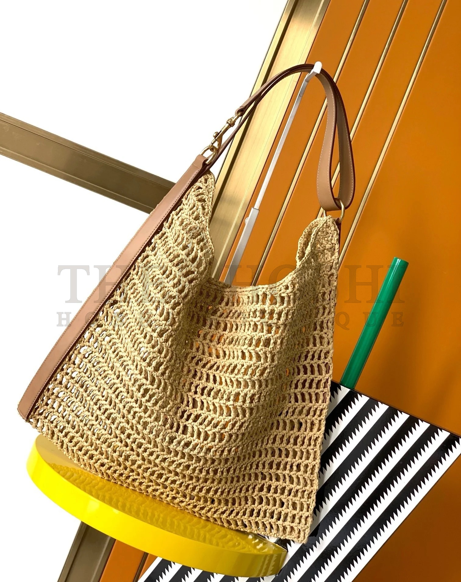 Sa1nt Lau*nt Oxalis Shoulder Bag in Naturel Raffia Master Quality