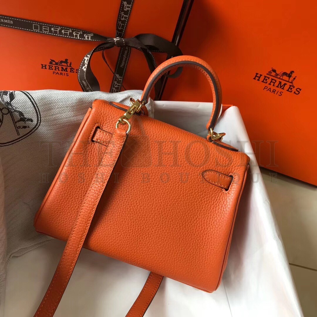 H**me5 Mini Kelly 20cm Bag In Orange Clemence Leather Master Quality