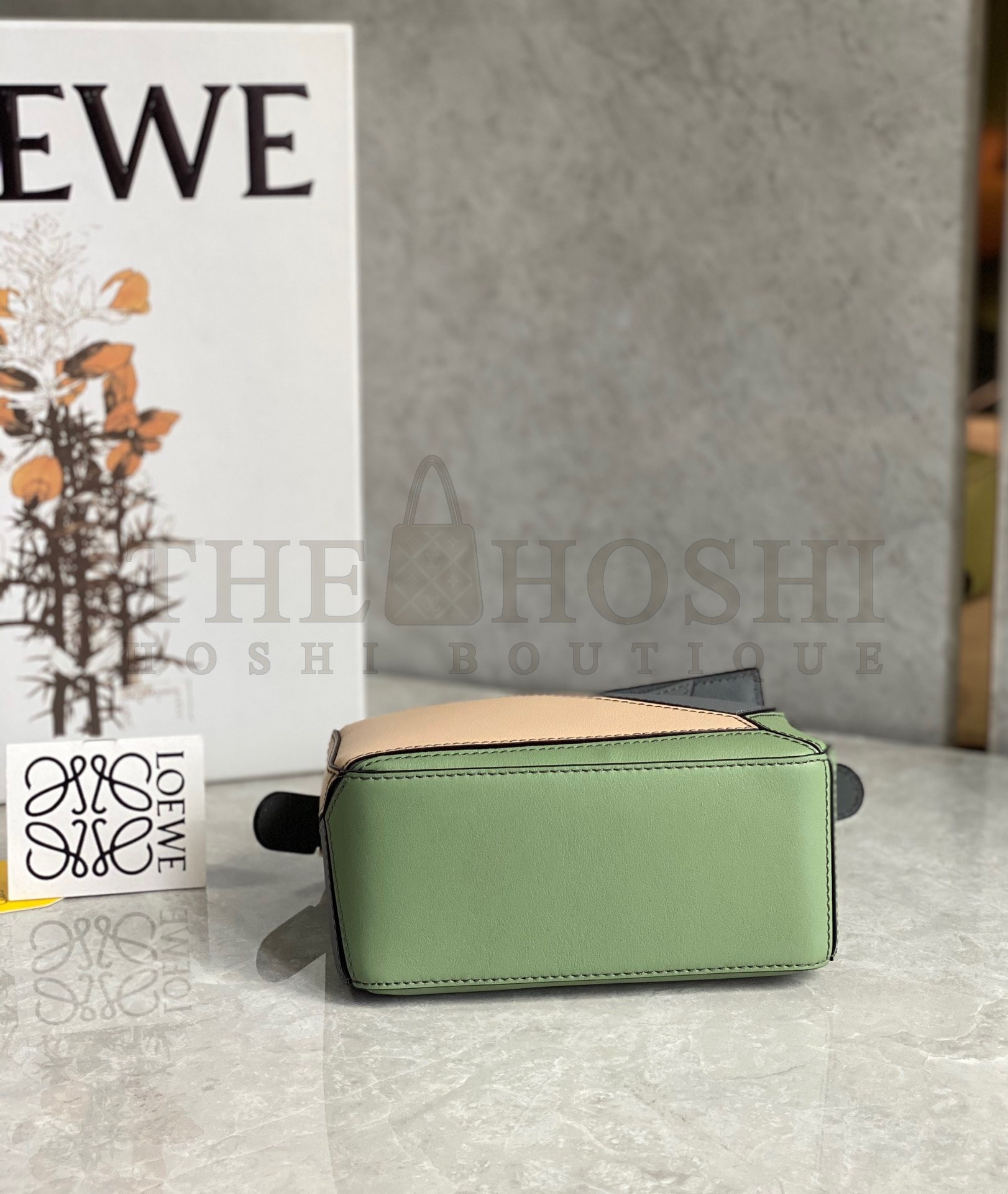 L0ew* Puzzle Mini Bag In Asphalt Grey/Nude/Green Calfskin Master Quality