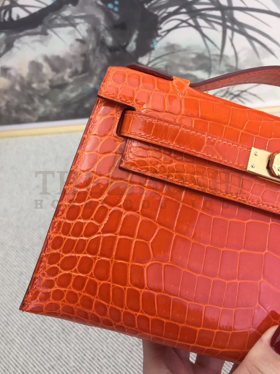 H**me5 Orange Kelly Pochette Shiny Niloticus Crocodile Bag Master Quality
