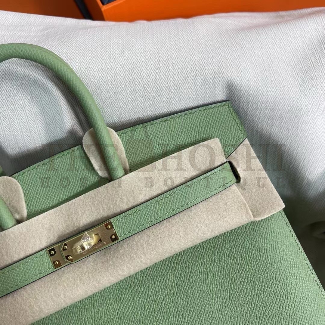 H**me5 Birkin 25 Sellier Handmade Bag In Vert Criquet Epsom Calfskin Master Quality