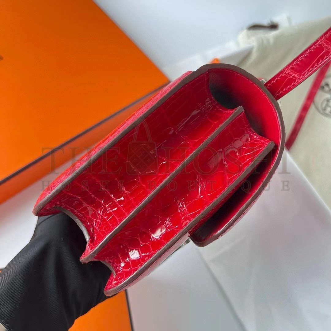 H**me5 Constance 18 Handmade Bag In Red Shiny Alligator Leather Master Quality