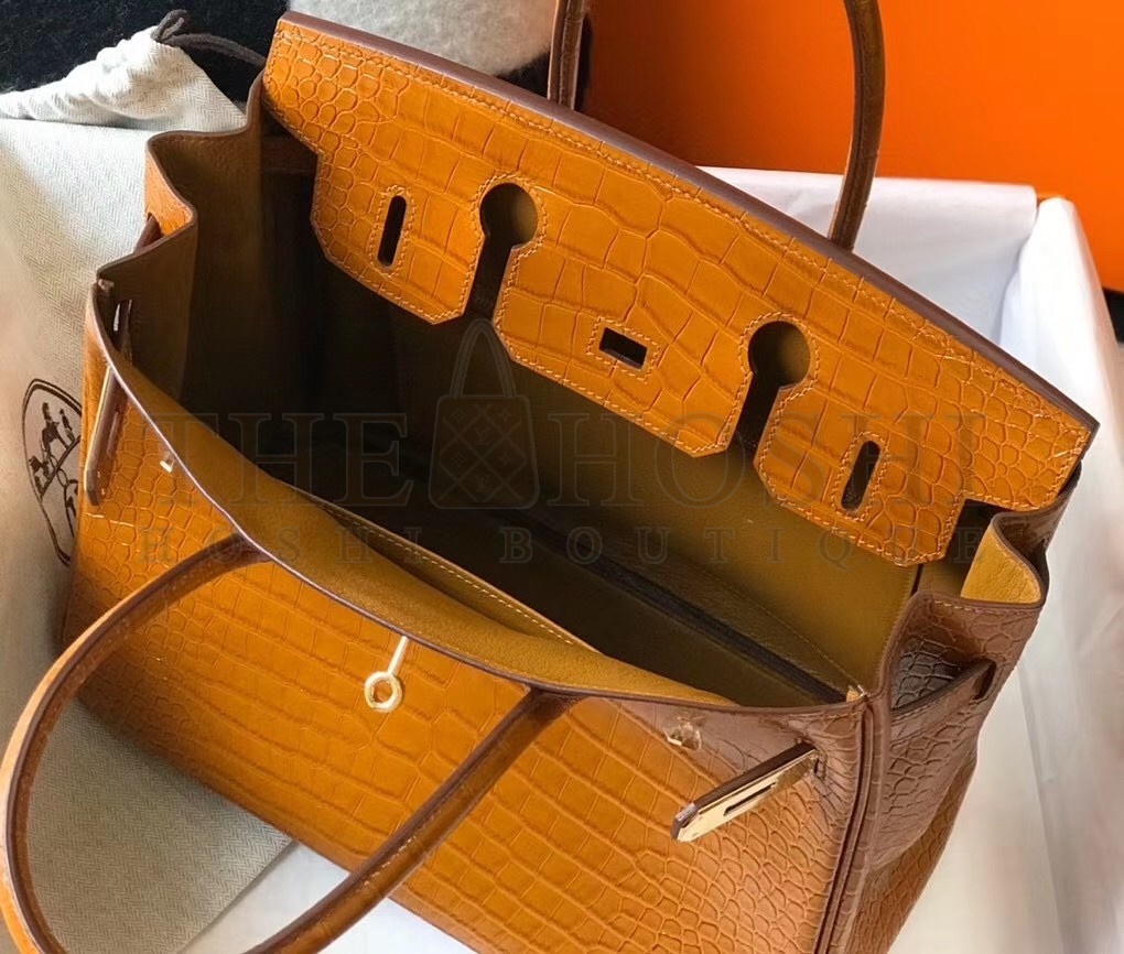 H**me5 Birkin 30cm Bag In Gold Embossed Crocodile Leather Master Quality