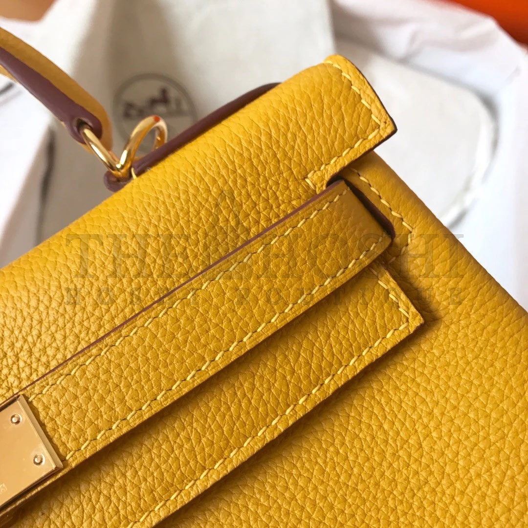 H**me5 Kelly Retourne 28 Handmade Bag In Jaune Ambre Clemence Leather Master Quality
