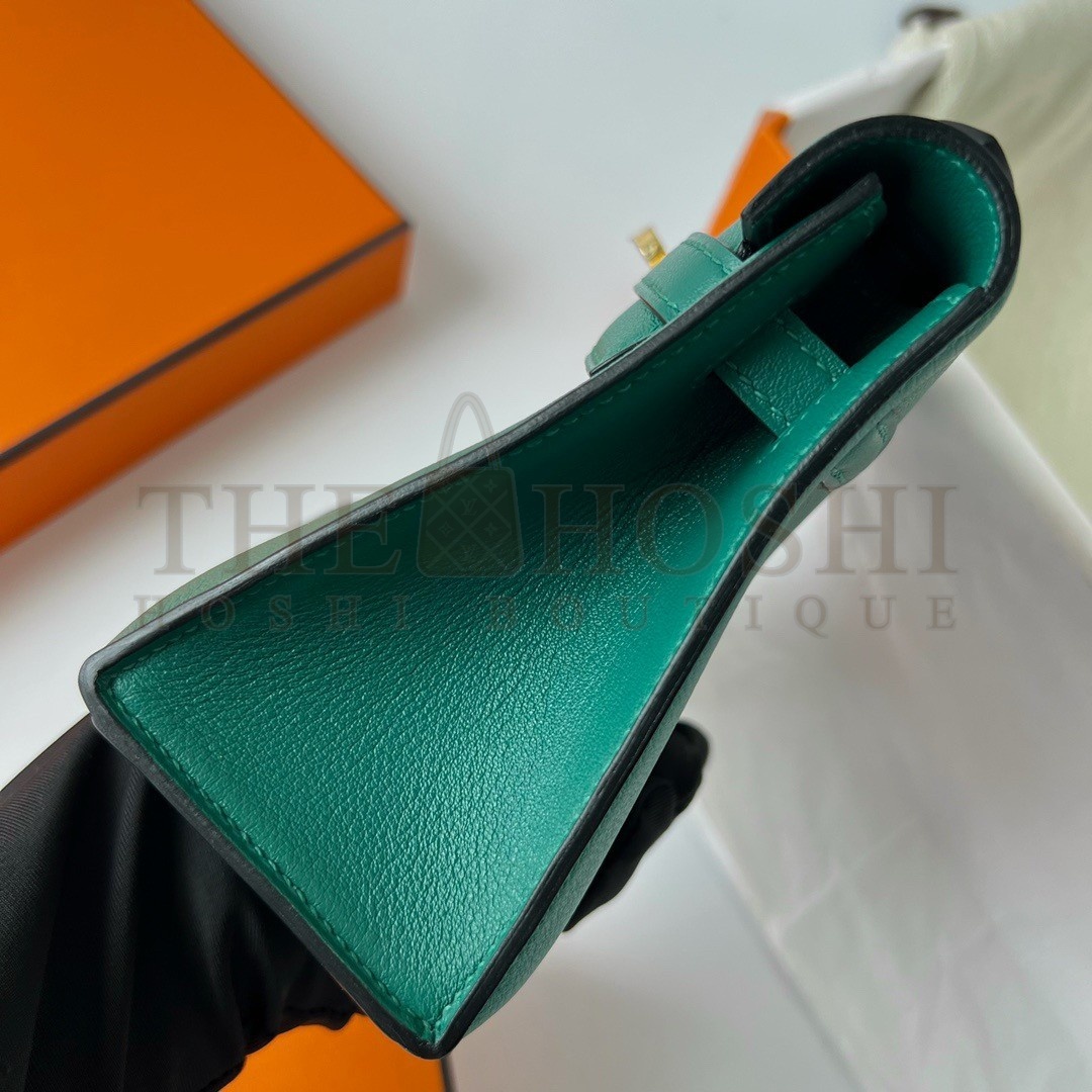 H**me5 Kelly Pochette Handmade Bag In Malachite Swift Calfskin Master Quality