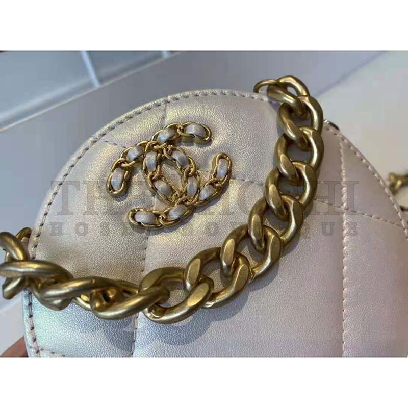 Ch**el Women Ch**el 19 Clutch with Chain Lambskin Gold Silver-Tone Ruthenium White Master Quality