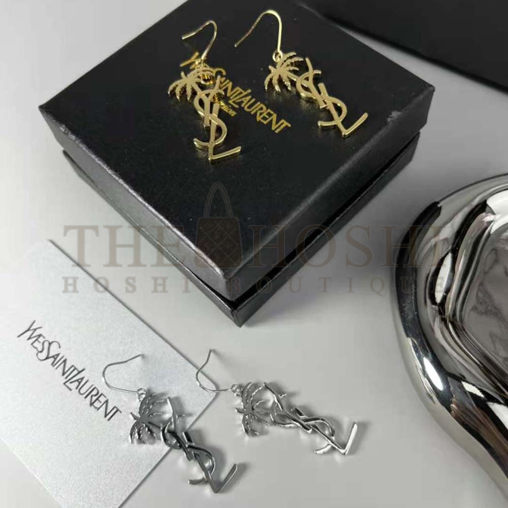 Sa1nt Lau*nt Y51 Women Monogram Palm Earrings in Metal-Silver Master Quality