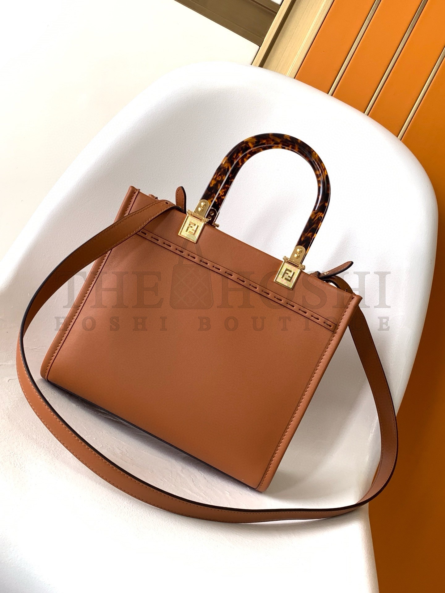 F**di Sunshine Small Tote Bag In Brown Calfskin Master Quality