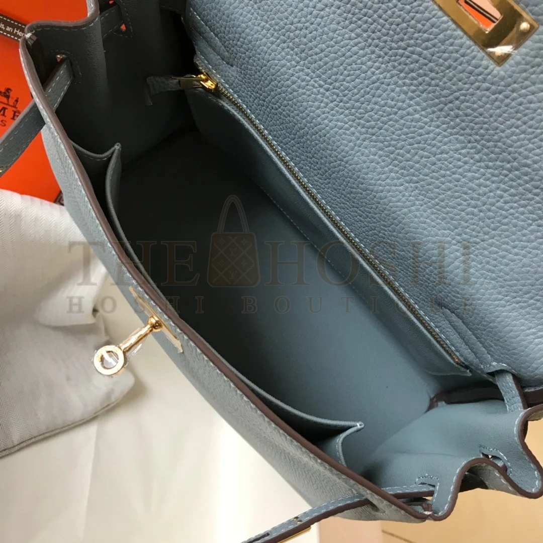 H**me5 Kelly 25cm Retourne Bag in Blue Lin Clemence Leather GHW Master Quality