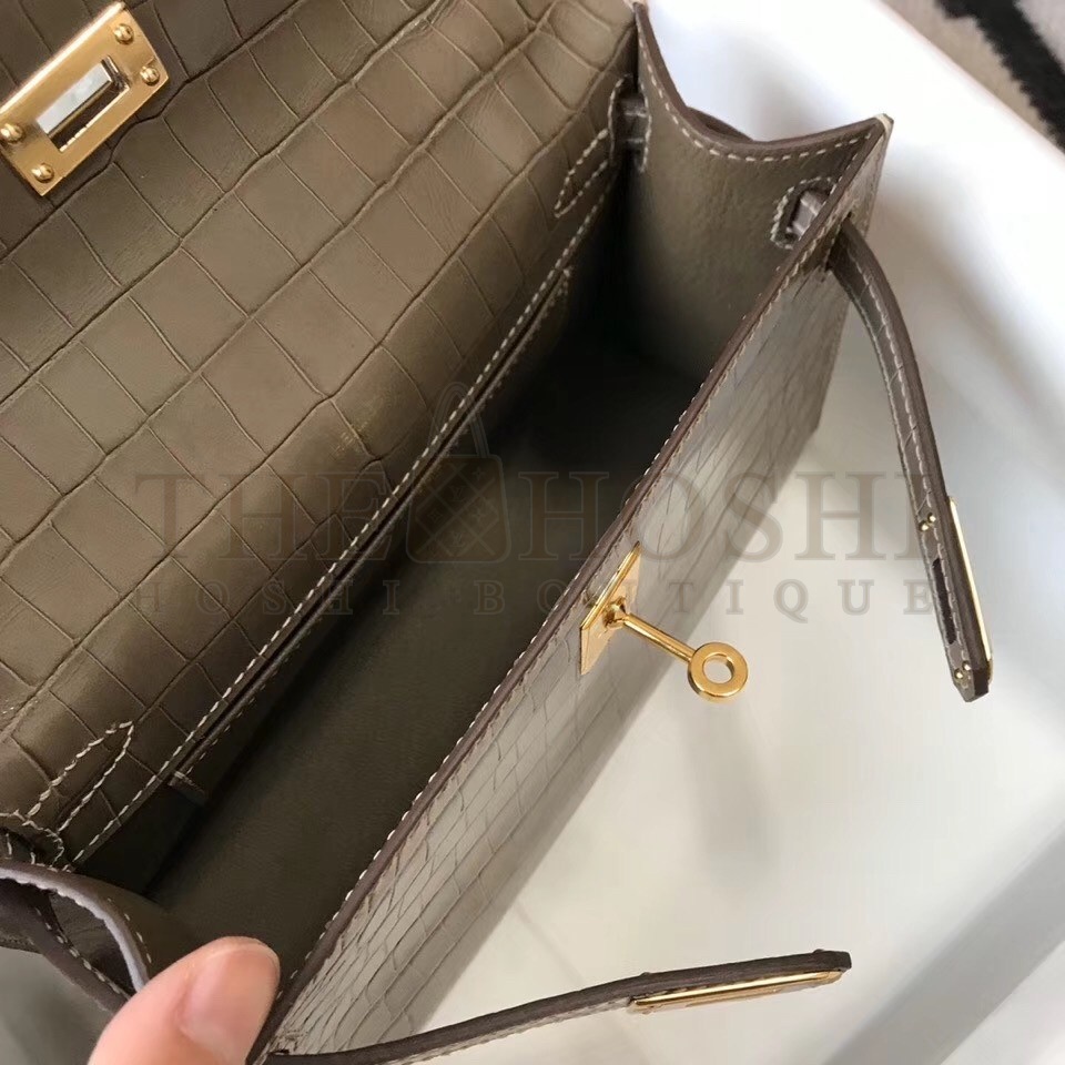 H**me5 Kelly Pochette Bag In Taupe Embossed Crocodile Leather Master Quality