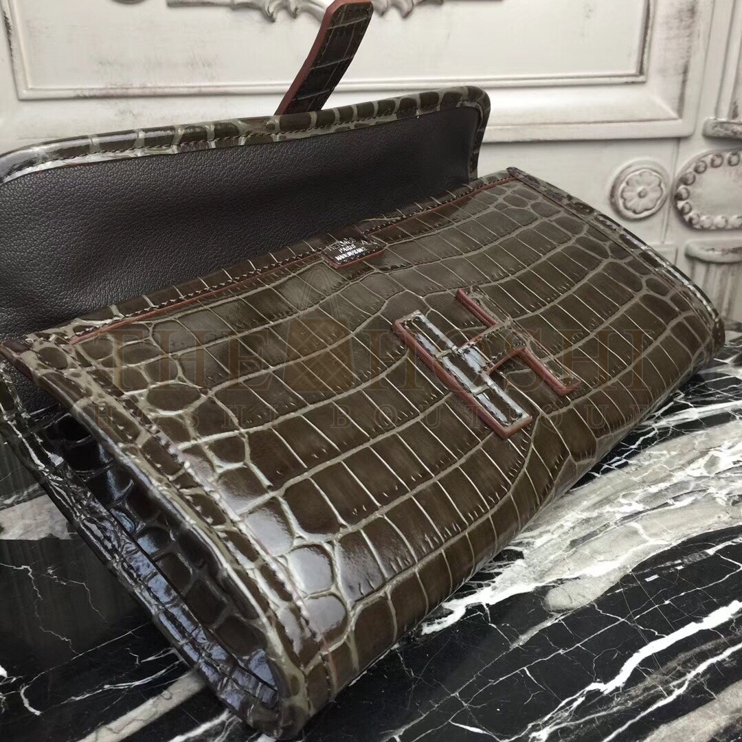 H**me5 Jige Elan 29 Clutch In Chocolate Crocodile Leather Master Quality