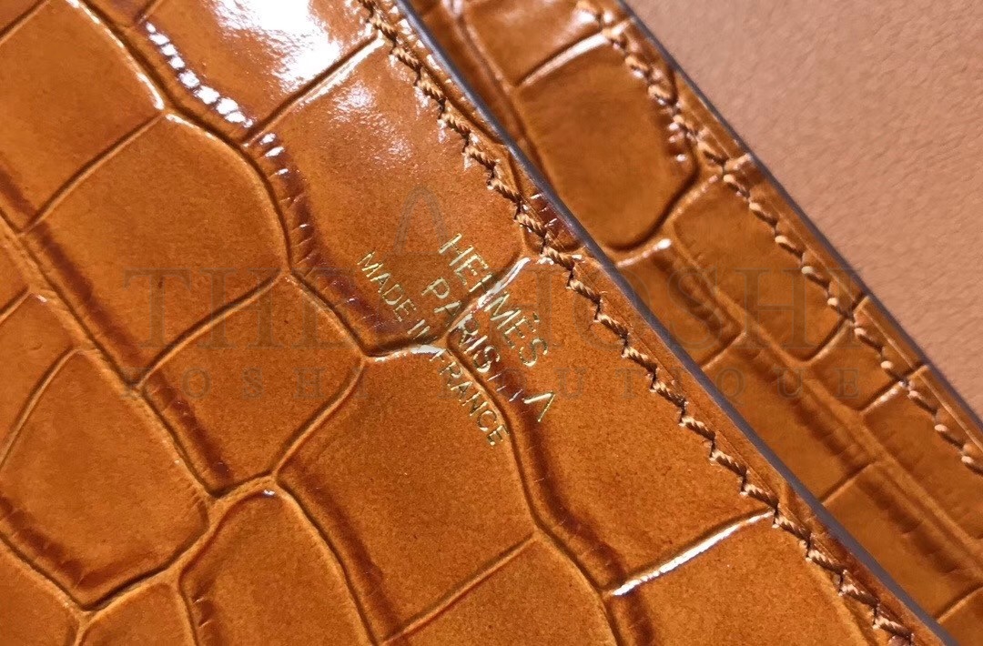 H**me5 Constance 18cm Bag In Brown Embossed Crocodile Master Quality