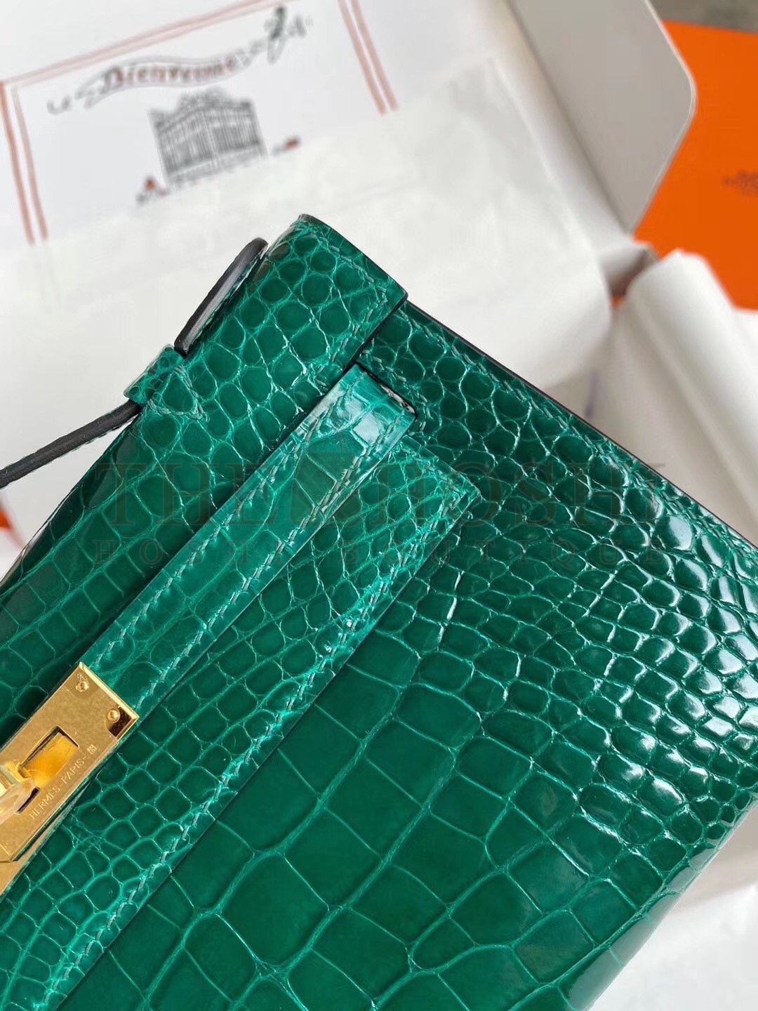 H**me5 Green Shiny Alligator Crocodile Kelly Pochette Bag Master Quality