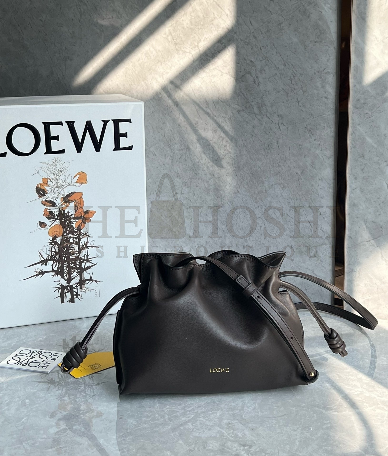 L0ew* Mini Flamenco Clutch Bag in Chocolate Nappa Calfskin Master Quality