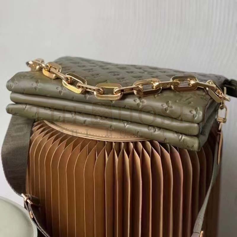L0vis Vvtt0n LV Women Coussin MM Handbag Khaki Monogram Embossed Puffy Lambskin Master Quality