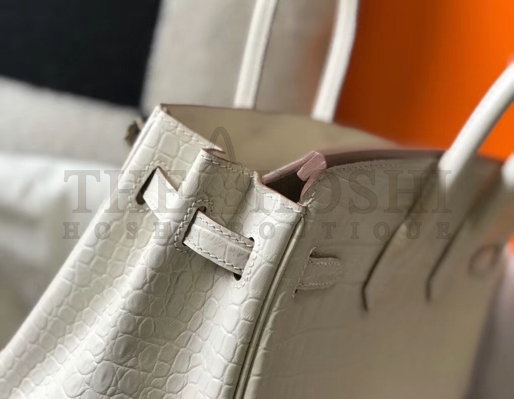 H**me5 Birkin 25cm Bag In White Embossed Crocodile Leather Master Quality
