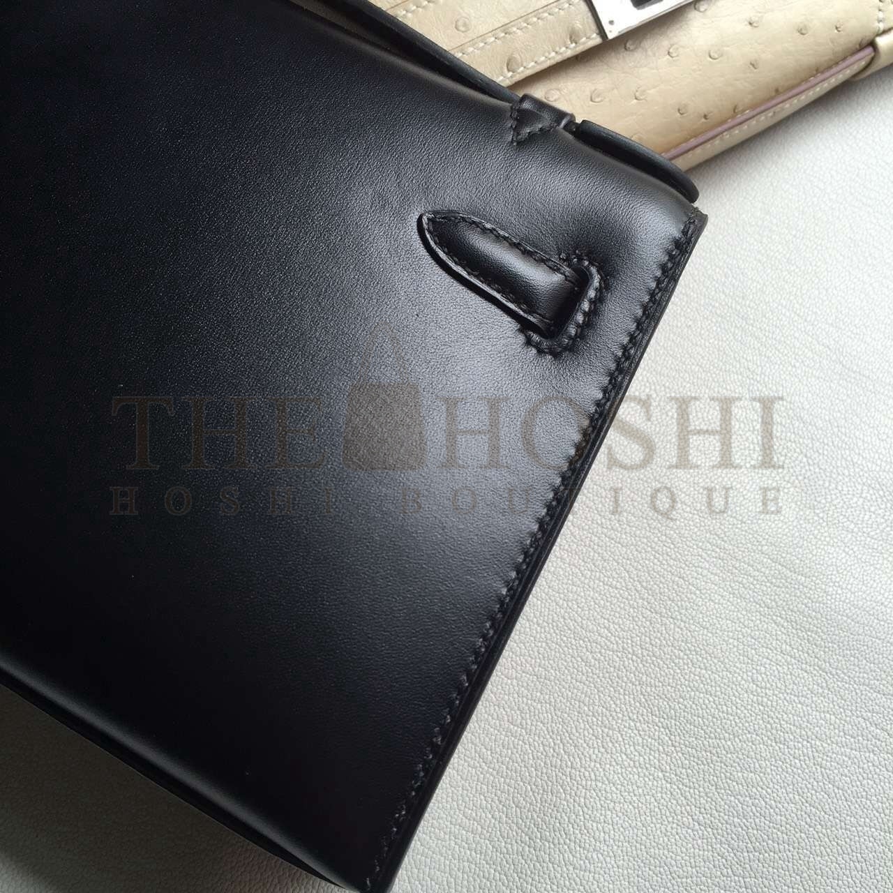 H**me5 So Black Kelly Pochette Box Leather Bag Master Quality