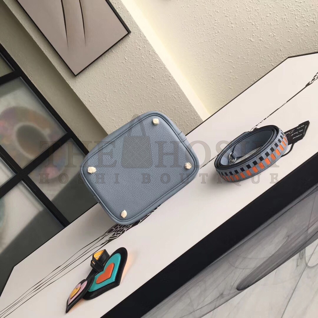 H**me5 Blue Lin Picotin Lock 18cm Bag With Braided Handles Master Quality