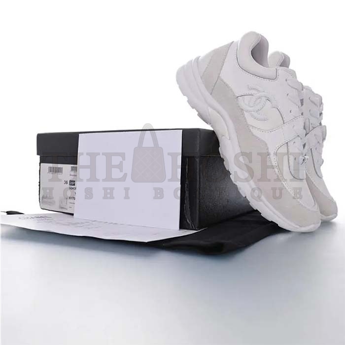 Ch**el Women CC Low Top Sneakers Calfskin Suede Triple White Master Quality