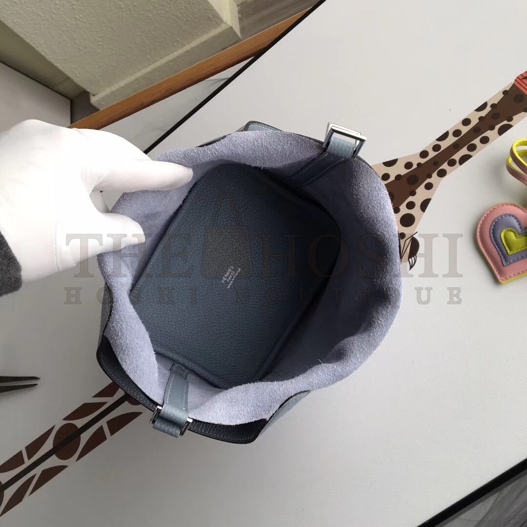 H**me5 Blue Lin Picotin Lock 18cm Bag With Braided Handles Master Quality